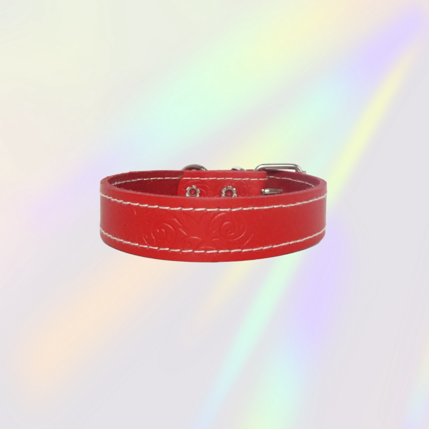 Artisanal Cherry Red Leather Dog Collar